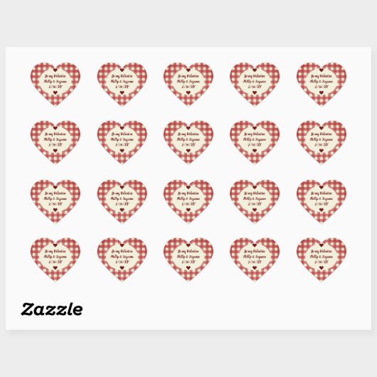 Donkerrode Gingham Valentijn Jam Pot Stickerlabels Hart Sticker (Vel)