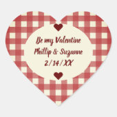 Donkerrode Gingham Valentijn Jam Pot Stickerlabels Hart Sticker (Voorkant)
