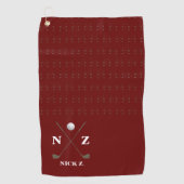 Donkerrode golfhanddoek met zijn naam & initialen (Voorkant)