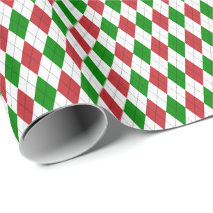 Donkerrode, groene en witte Argyle-cadeaupapier Cadeaupapier