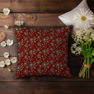 Donkerrode Home Decor met Bruine Bloemen Kussen