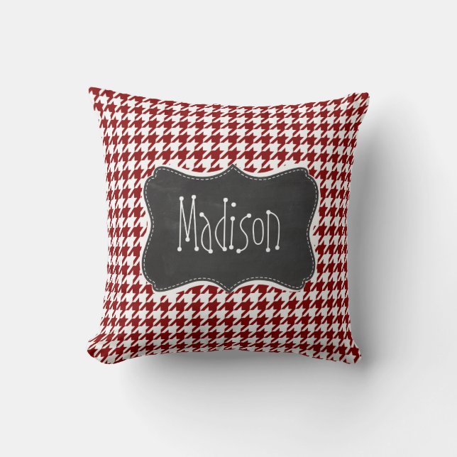 Donkerrode Houndstooth;  krijtbord Kussen (Voorkant)