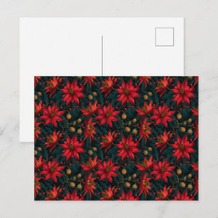 Donkerrode Kerst Florale Patroon Briefkaart