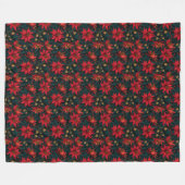 Donkerrode Kerst Florale Patroon Fleece Deken (Voorkant (Horizontaal))