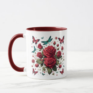 Donkerrode koffiemok met accenten mok