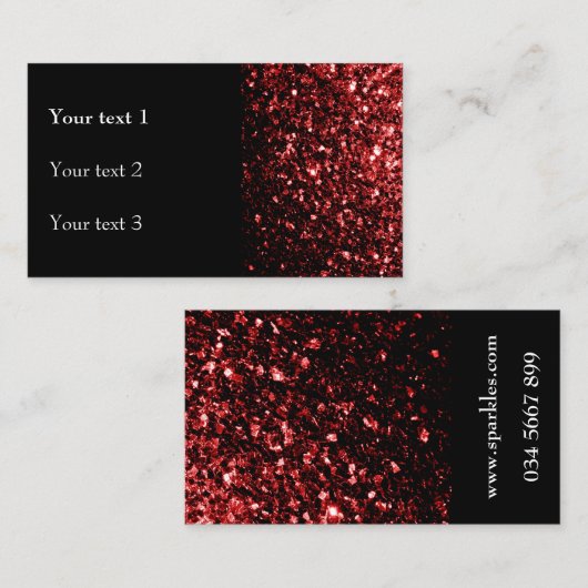 Donkerrode nep glinsterende glitter glinsteringen  visitekaartje (Voorkant / Achterkant)