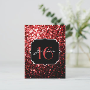 Donkerrode nep glitterspikkels glamour Sweet 16 Briefkaart