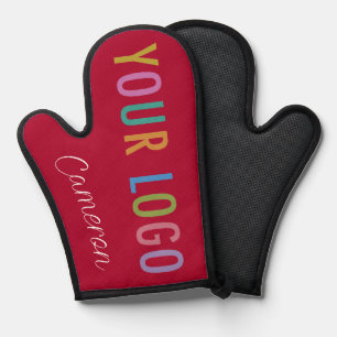 Donkerrode ovenhandschoen met Bedrijf Logo & Naam Ovenwant