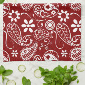 Donkerrode Paisley; Bloemen Theedoek (Gevouwen)