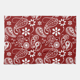 Donkerrode Paisley; Bloemen Theedoek