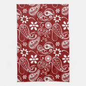 Donkerrode Paisley; Bloemen Theedoek (Verticaal)