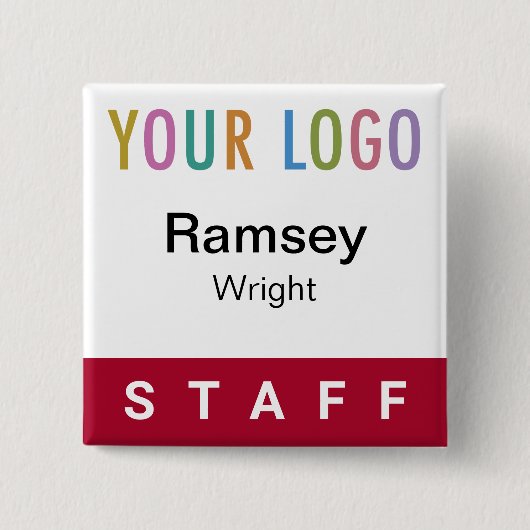 Donkerrode Pinback Personeelsbadge met Logo Square Vierkante Button 5,1 Cm (Voorkant)