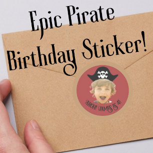 Donkerrode piratenhoed foto sticker met naam en le
