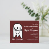 Donkerrode raket scheeps verjaardagsfeestje briefkaart (Staand voorkant)