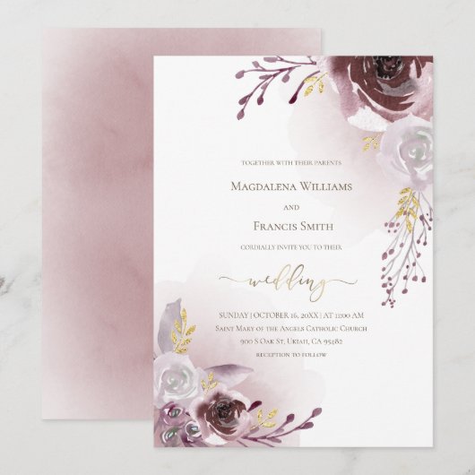 Donkerrode roos bloemen bruiloft kaart (Voorkant / Achterkant)