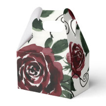 Donkerrode rozen bloemendecoratie gunstdoos