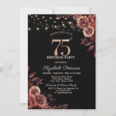 Donkerrode rozen, strijklichten zwart 75e verjaard kaart (Voorkant)