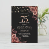Donkerrode rozen, strijklichten zwart 75e verjaard kaart (Staand voorkant)