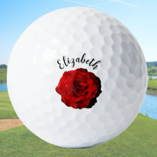 donkerrode rozenbloem aangepaste naam dames golfballen