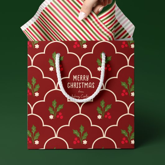 Donkerrode Scallop Tegel Christmas Springs Medium Cadeauzakje