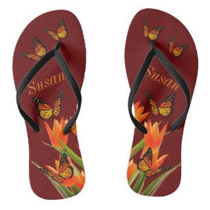 Donkerrode vlinders paar teenslippers
