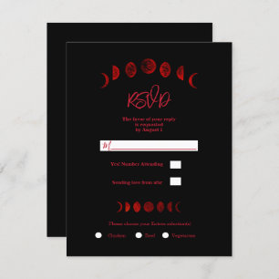 Donkerrode zwarte maan faseert gothische bruiloft  kaart