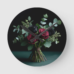 Donkerrode Zwarte Roos Boeket Elegantie Ronde Klok
