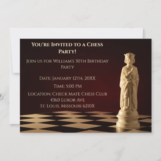 Donkerrood 30e verjaardag partij schaakkoning kaart (Voorkant)