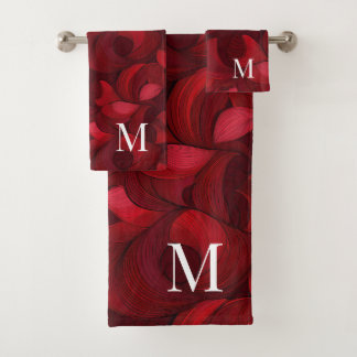 Donkerrood Abstract bladpatroon monogram Bad Handdoek