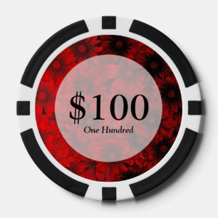Donkerrood bloemmotief poker chips