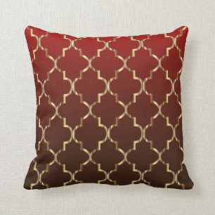 Donkerrood & bruine mengeling Gouden quatrefoil- Kussen