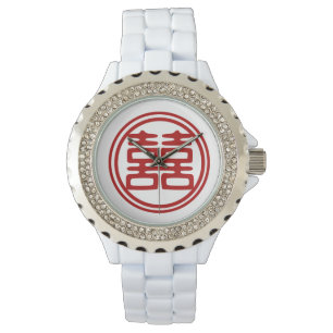 Donkerrood dubbel geluk - rond horloge