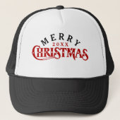 Donkerrood elegant kersttekstontwerp trucker pet (Voorkant)