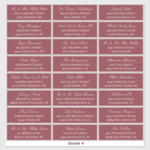 Donkerrood Elegant Script 24 Bruiloft Gast Adres Sticker