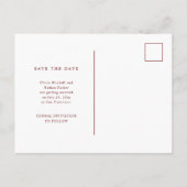 Donkerrood Elegante Tekst en Foto | De datum opsla Aankondigingskaart (Achterkant)