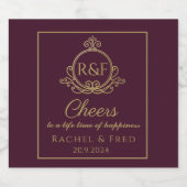 Donkerrood ellegant Golden Calligraphy Wedding Sparkling Wijnetiket (Enkel label)
