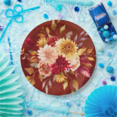 Donkerrood en geel Dahlia Bloemen Bruiloft Papieren Bordje (Feest)