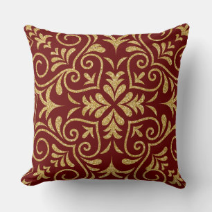 Donkerrood en gouden glitter Floral Moroccan Motiv Kussen
