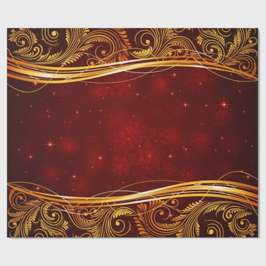 Donkerrood en gouden kerst cadeaupapier (Vlak)