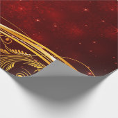 Donkerrood en gouden kerst cadeaupapier (Hoek)