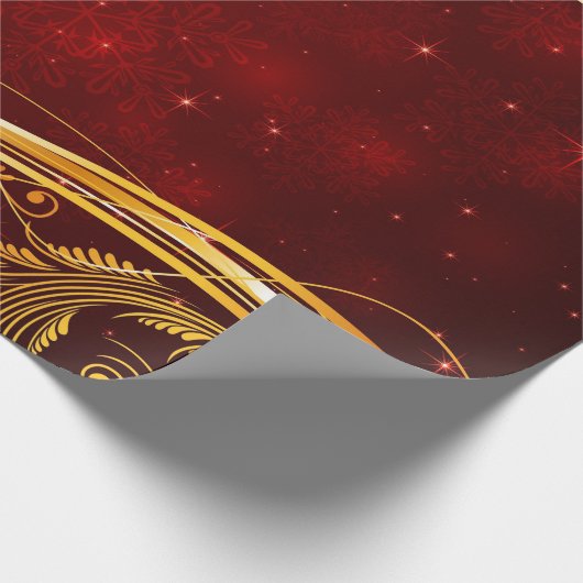 Donkerrood en gouden kerst cadeaupapier (Hoek)
