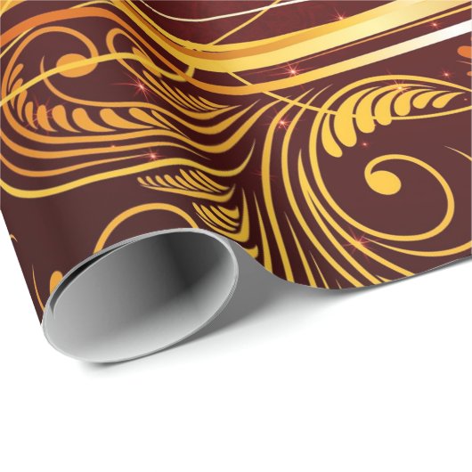 Donkerrood en gouden kerst cadeaupapier (Rol Hoek)