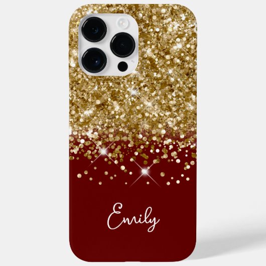 Donkerrood en goudglitter glam Case-Mate iPhone case (Achterkant)