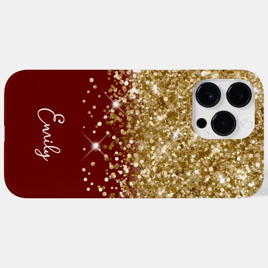 Donkerrood en goudglitter glam Case-Mate iPhone case (Achterkant (horizontaal))