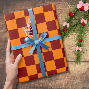 Donkerrood en Oranje Geruit Vintage Cadeaupapier