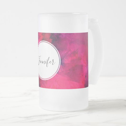 Donkerrood en Paars vet en modern Abstract Matglas Bierpul (Voorkant rechts)