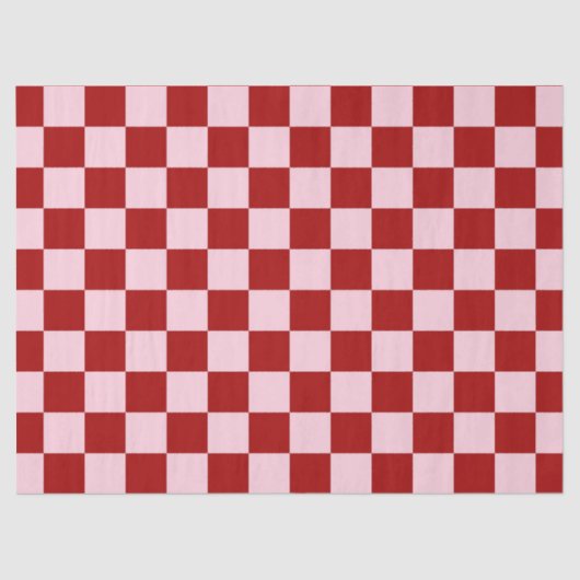 Donkerrood en Pastel Roze Checkerboard Tissuepapier (Voorkant)