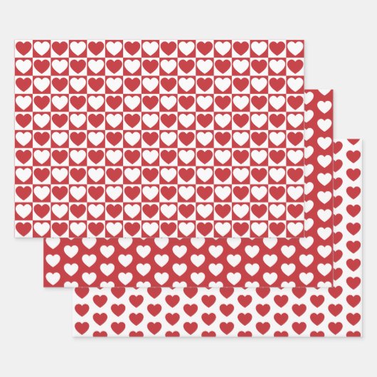 Donkerrood en wit hart inpakpapier vel (Set)