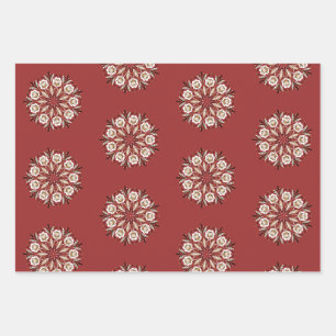 Donkerrood en wit Noors Rosemaling bloemmotief Inpakpapier Vel