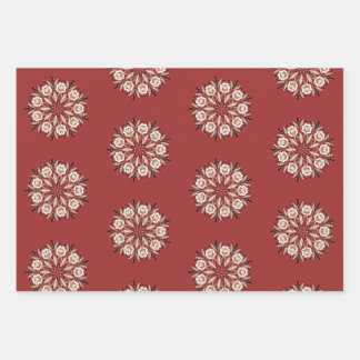 Donkerrood en wit Noors Rosemaling bloemmotief Inpakpapier Vel